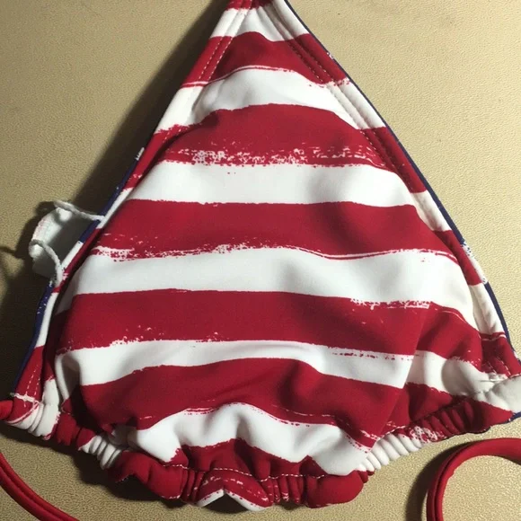 Sold Reversible American Flag Bikini Top Red White Blue Size M - Picture 3 of 7